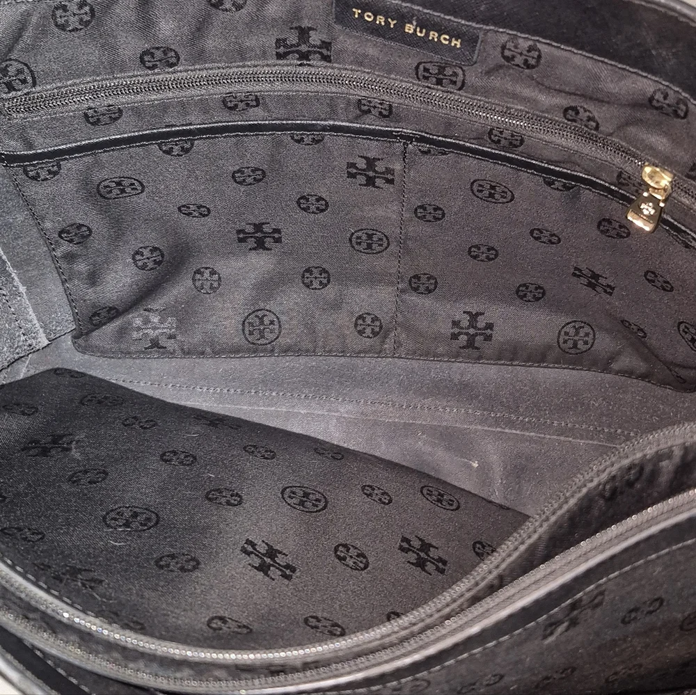 Tory Burch Black Leather Tote with Gold Hardware
